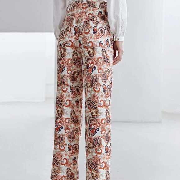 MOTF Paisley Wide Leg Pants - Cream and Orange - Picture 2 of 13